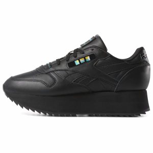 Reebok Classic Leather Double x Gigi Hadid Turnschuhe Damen - Schwarz/Weiß/Blau/Gold - DE 236-SVT